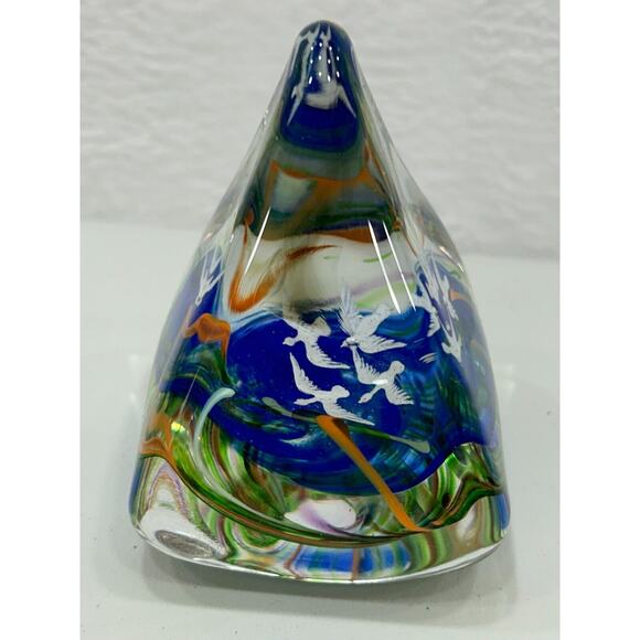 Art Glass Fred Wilkerson Multicolor Hand Blown Glass Birds Paperweight Signed - Picture 5 of 11